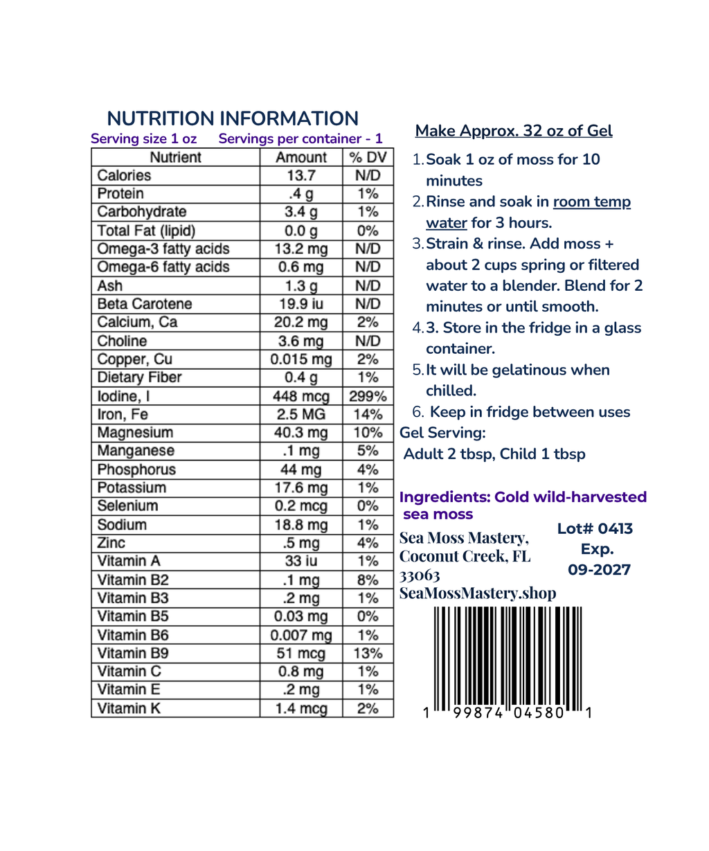 Wild Harvested Gold & Purple Sea Moss — 1 oz, 8 Pack Mixed Retail Display