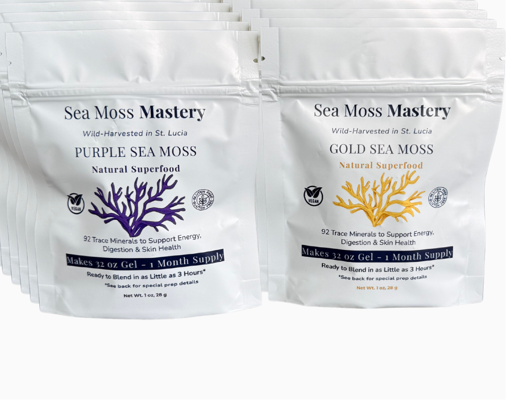 Wild Harvested Gold & Purple Sea Moss — 1 oz, 8 Pack Mixed Retail Display